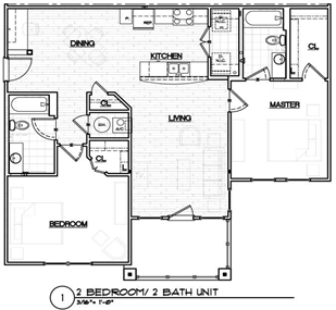 Floor plan for 2 beds, 2 baths